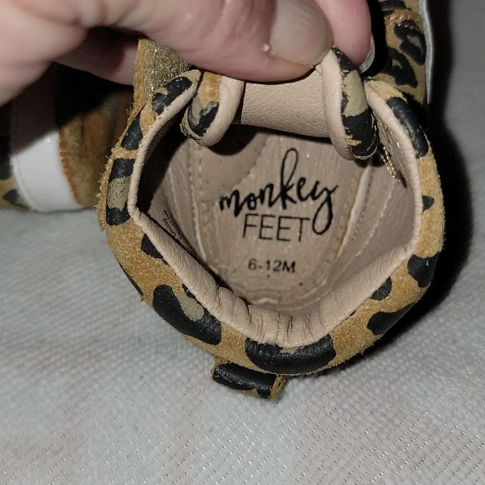 MONKEY FEET High Top Elastic Lace Leather Soft Bottom Moccasin Shoes 6-12 months
